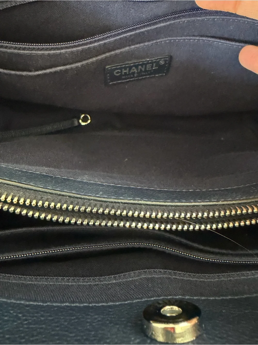 CHANEL Large Neo Executive shopper tote handbag navy blue